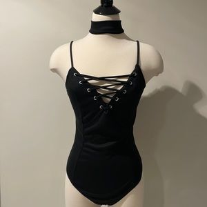 Black bodysuit w/ zip up choker